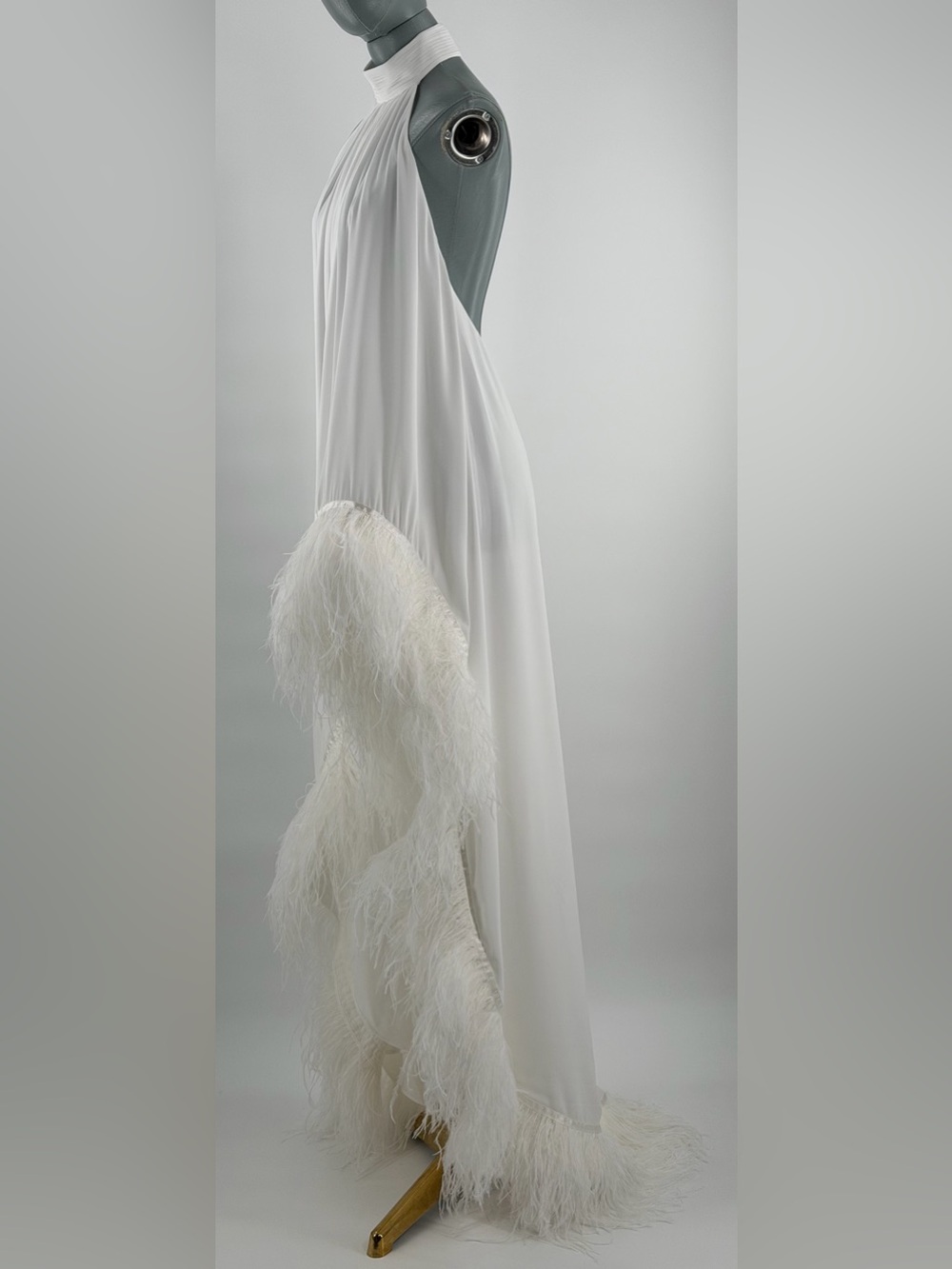 🆕 BRONX & BANCO 🧿 NWOT Madeline Halterneck Feathered Gown, White - Sz XS US 2 - Picture 5 of 14